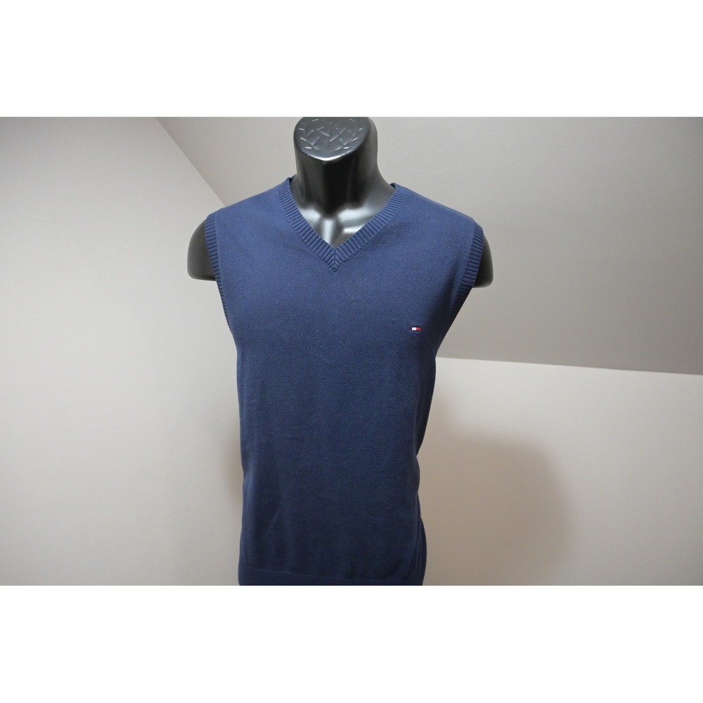 Tommy Hilfiger Sweater Vest Mens Small Navy Blue V-Neck Logo Knit New